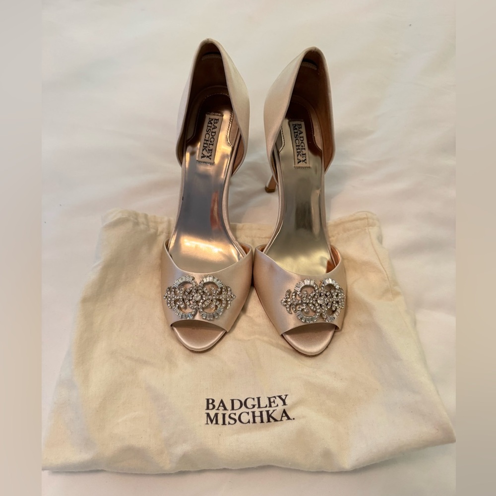 Badgley Mischka Elegant Peep-Toe D’Orsay Heels with Silver Accents